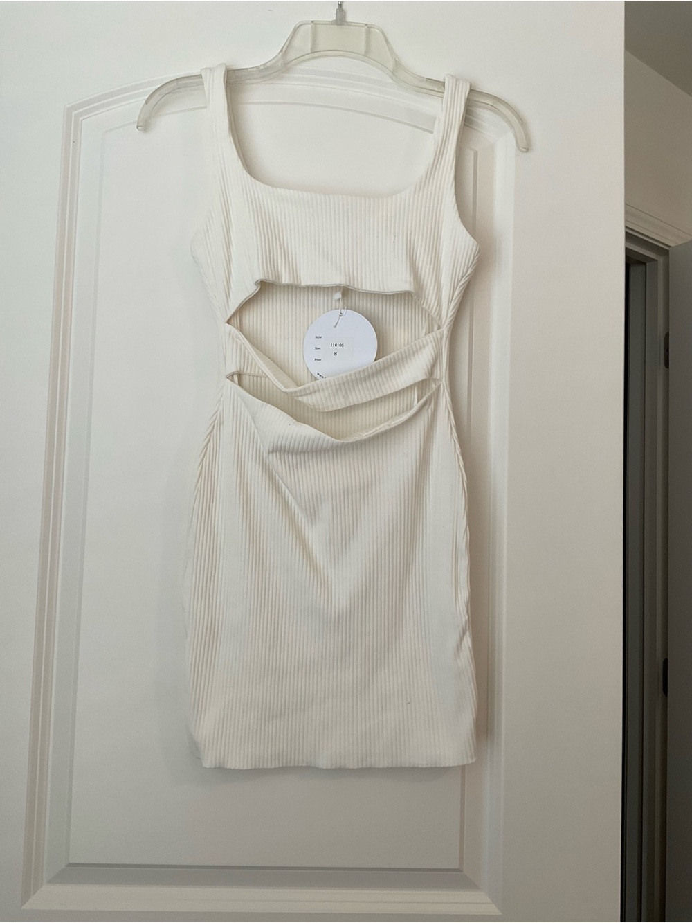 Swarovski Cream Ribbed Cutout Mini Dress